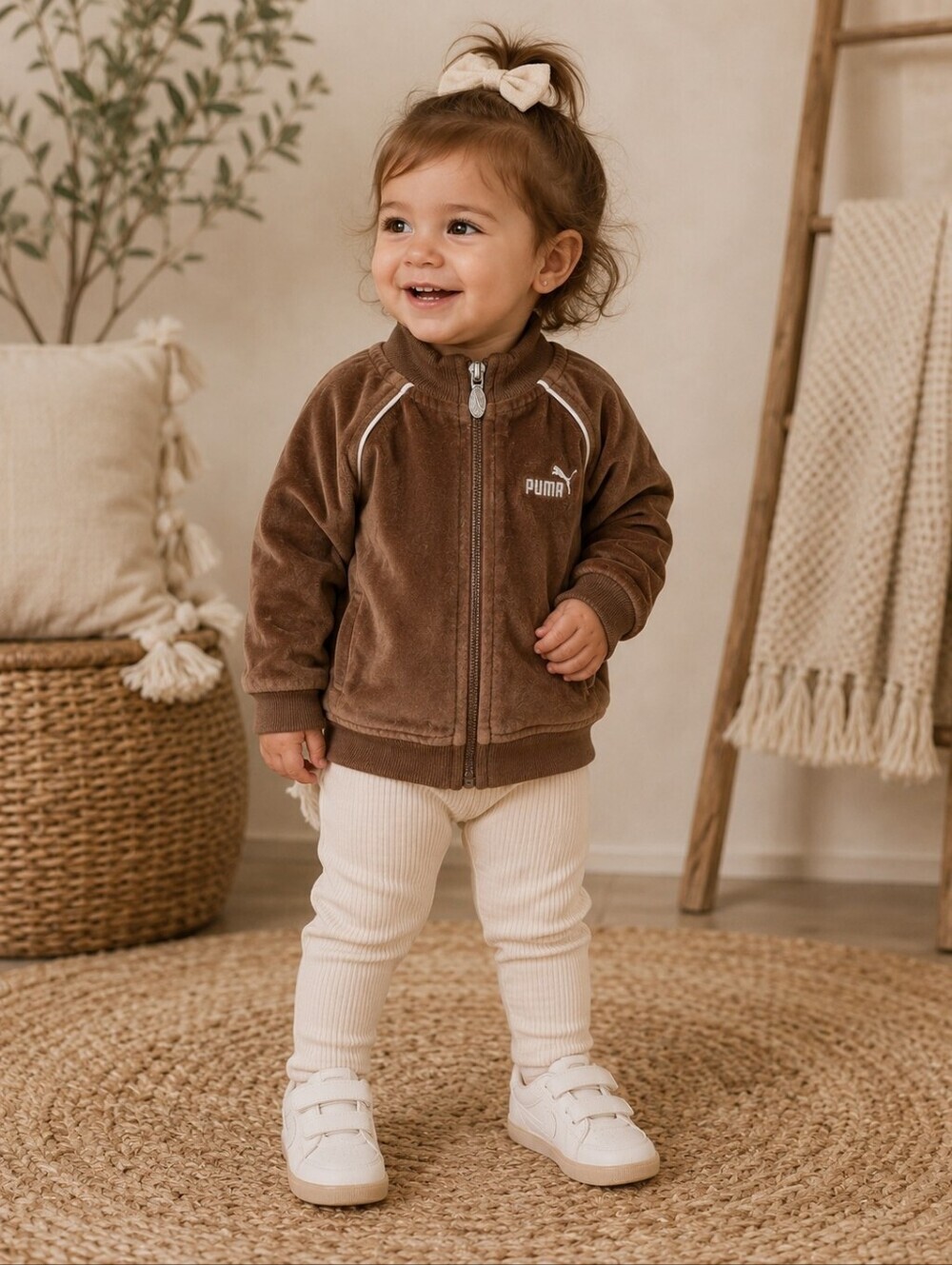 Vintage Y2K Puma Brown Velour Toddler Zip-Up Track Jacket 18M Warm Fall Winter